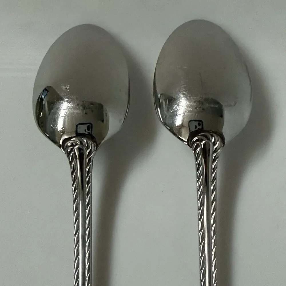 2pc Oneida Belmont-Lyons Iced Tea Spoons 7 1/2” Stainless Glossy Rope Edge China
